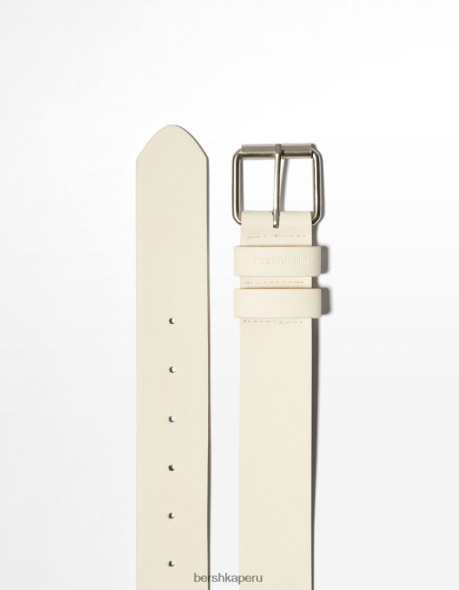 crema Bershka hombres cinturón ancho de piel sintética 806J6B3631