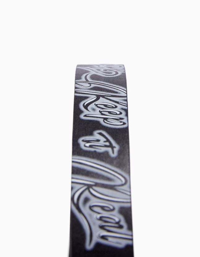 negro Bershka hombres cinturón de piel sintética con grafiti 806J6B3640