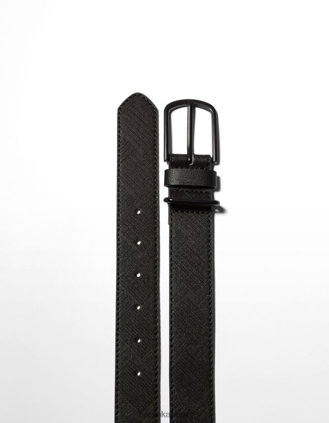 negro Bershka hombres cinturón de piel sintética en relieve 806J6B3637