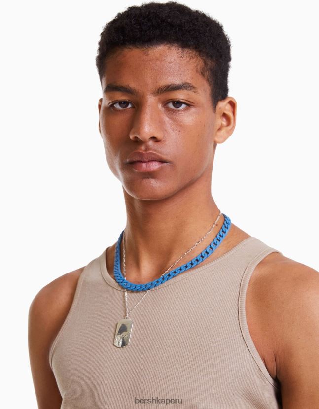 azul Bershka hombres collar de colores con etiqueta 806J6B3684