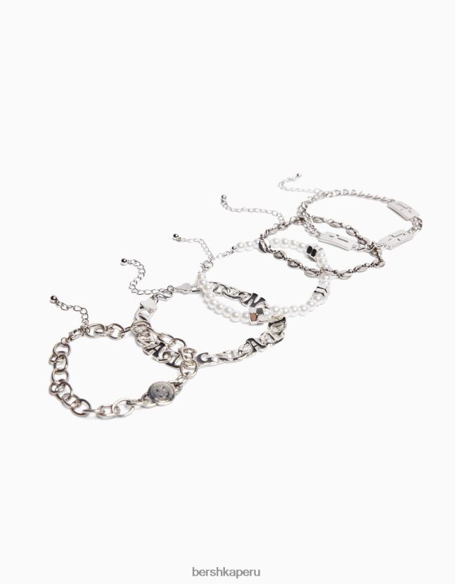blanco Bershka hombres juego de 5 pulseras de perlas de imitación 806J6B3657