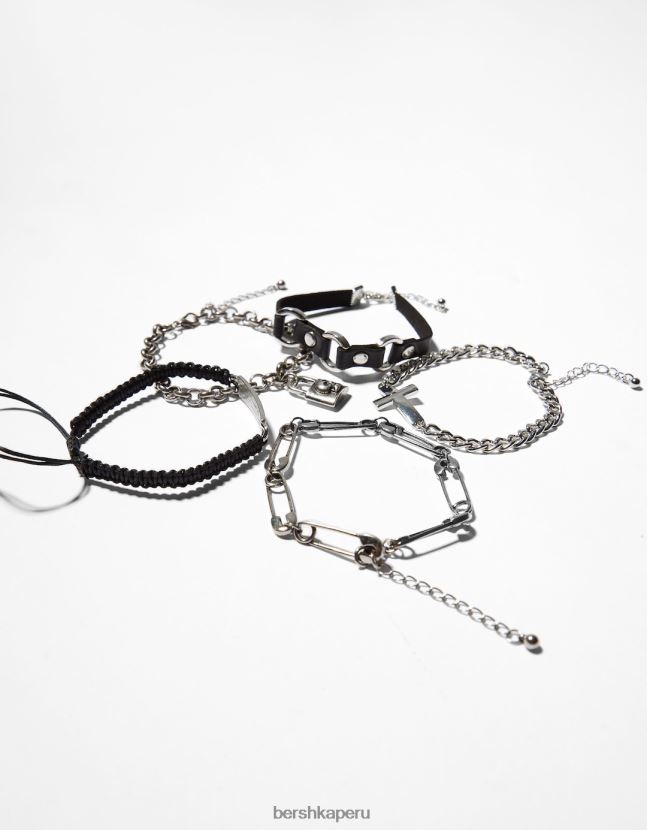 negro Bershka hombres juego de 5 pulseras con imperdibles 806J6B3656