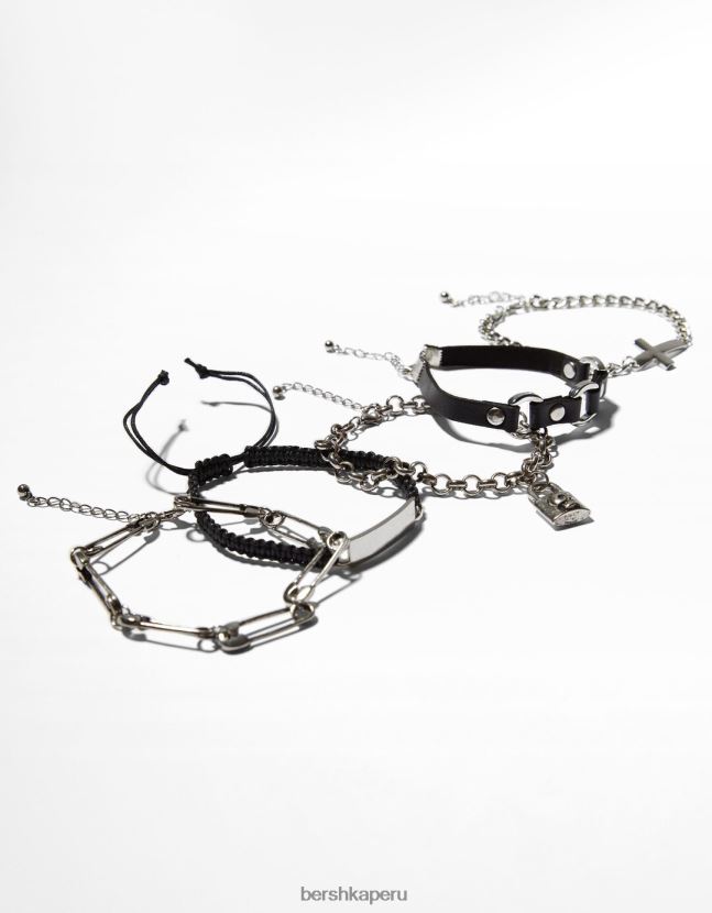 negro Bershka hombres juego de 5 pulseras con imperdibles 806J6B3656