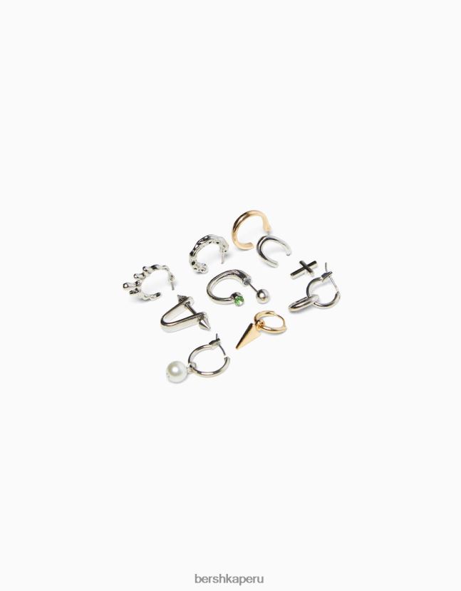 plata Bershka hombres Pack de 10 pendientes de aro 806J6B3671