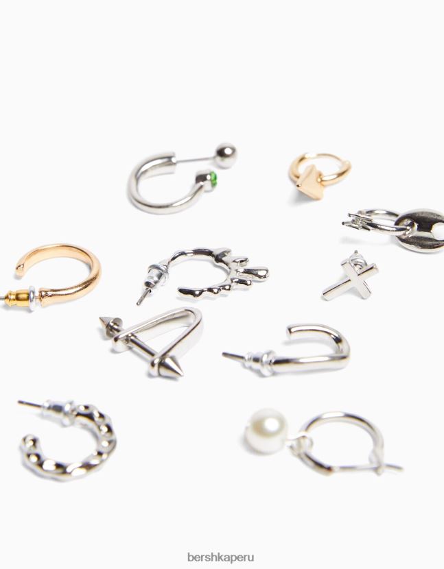 plata Bershka hombres Pack de 10 pendientes de aro 806J6B3671