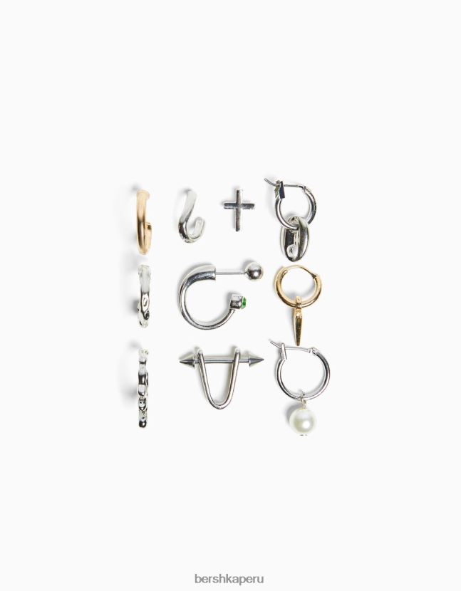 plata Bershka hombres Pack de 10 pendientes de aro 806J6B3671