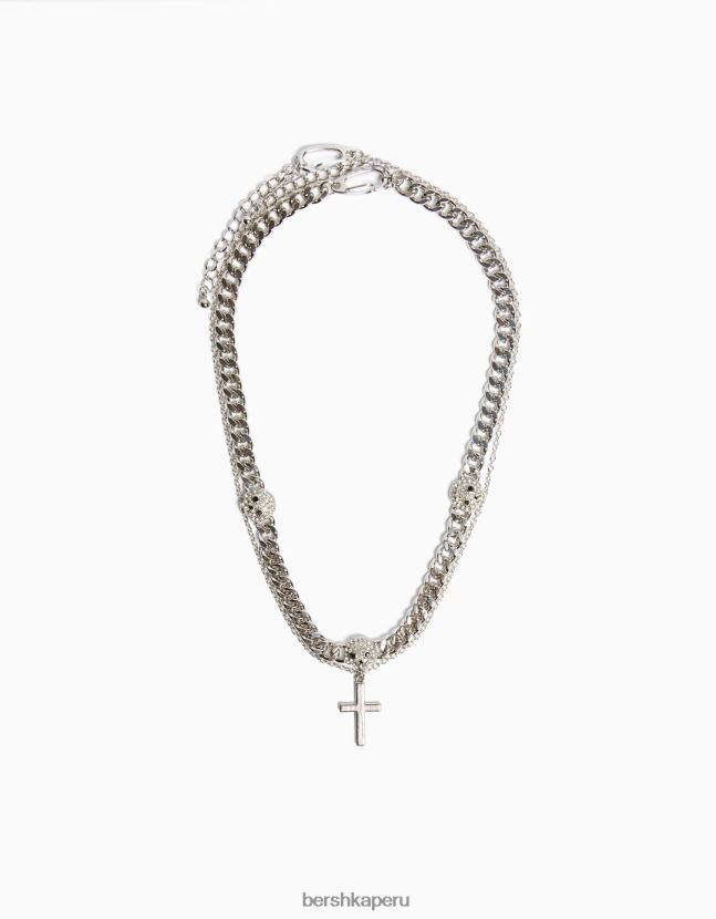 plata Bershka hombres collar de cruz de calavera 806J6B3690