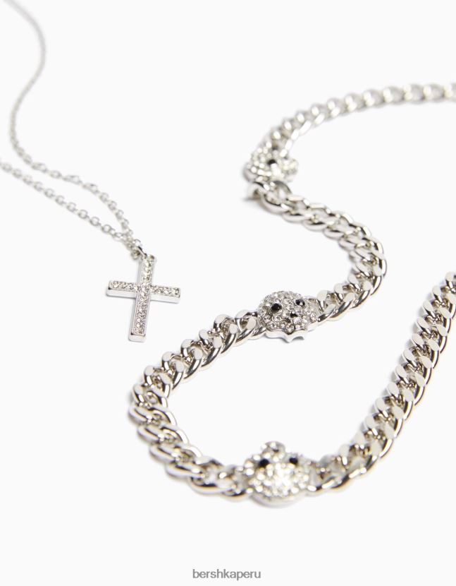 plata Bershka hombres collar de cruz de calavera 806J6B3690
