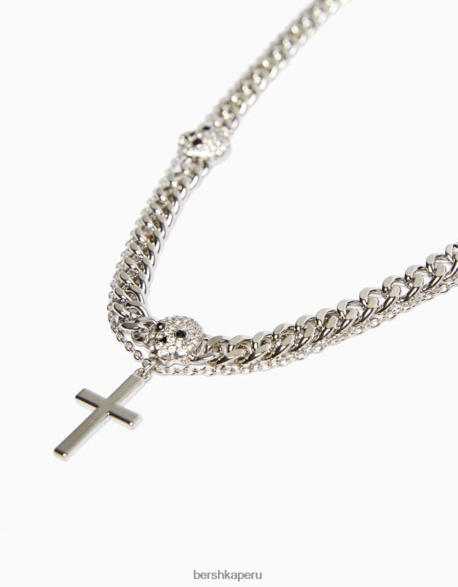 plata Bershka hombres collar de cruz de calavera 806J6B3690