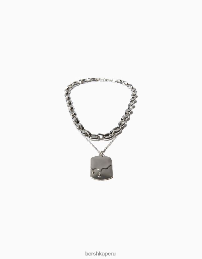plata Bershka hombres collar de etiqueta 806J6B3683