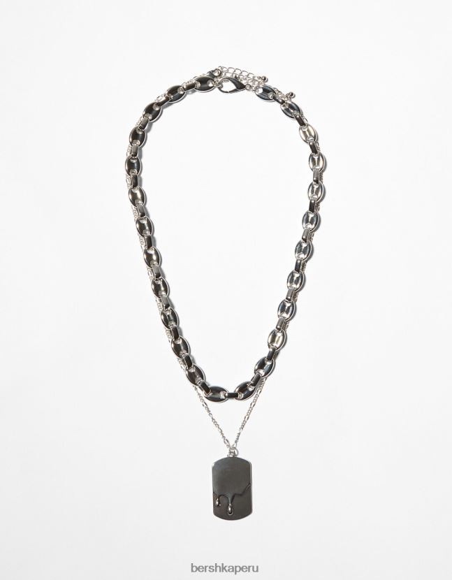 plata Bershka hombres collar de etiqueta 806J6B3683