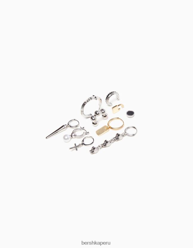 plata Bershka hombres juego de 10 pendientes de cruz 806J6B3670
