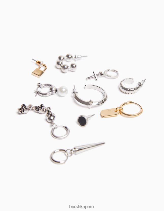 plata Bershka hombres juego de 10 pendientes de cruz 806J6B3670