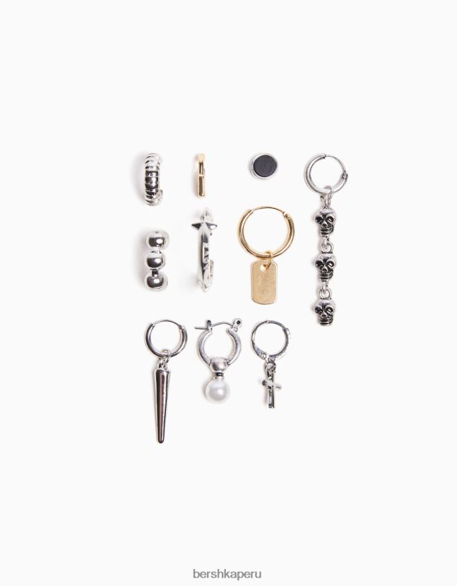 plata Bershka hombres juego de 10 pendientes de cruz 806J6B3670