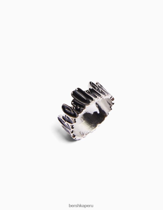 plata Bershka hombres juego de 3 anillos con eslogan 806J6B3647