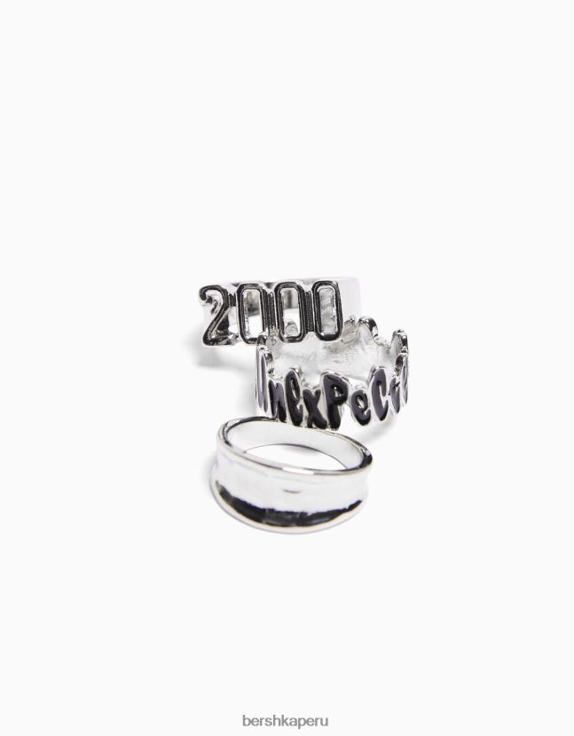 plata Bershka hombres juego de 3 anillos con eslogan 806J6B3647