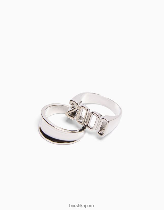 plata Bershka hombres juego de 3 anillos con eslogan 806J6B3647