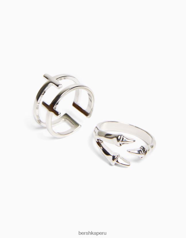 plata Bershka hombres juego de 3 anillos de cruz de calavera 806J6B3653