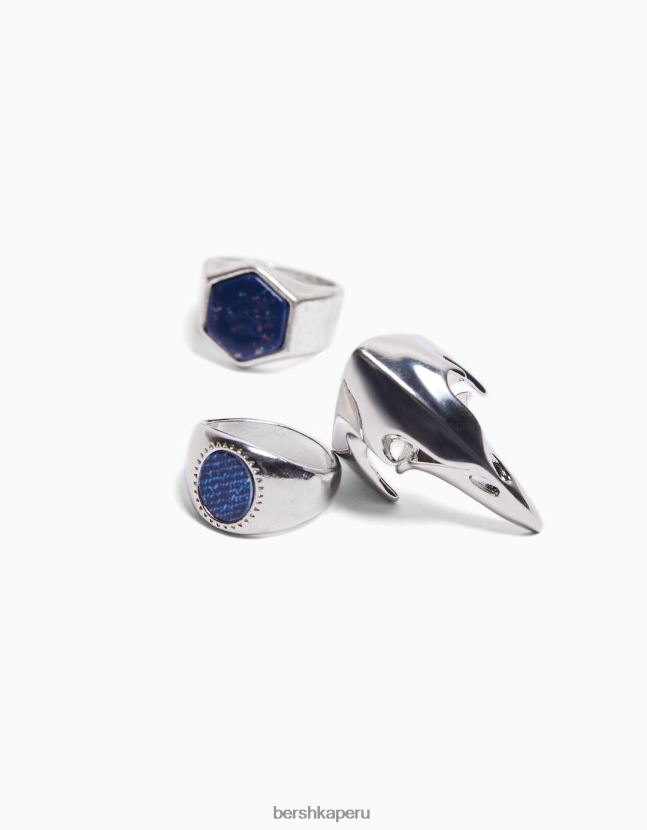 plata Bershka hombres juego de 3 anillos de diamantes de imitación 806J6B3659