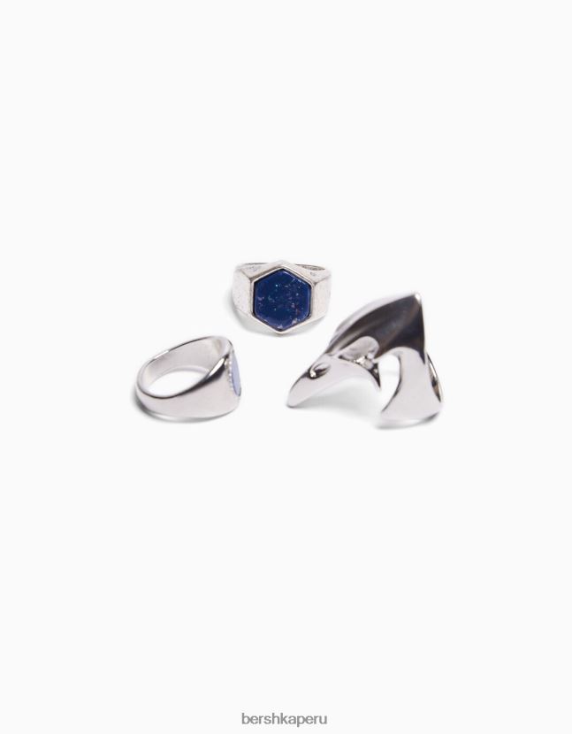 plata Bershka hombres juego de 3 anillos de diamantes de imitación 806J6B3659
