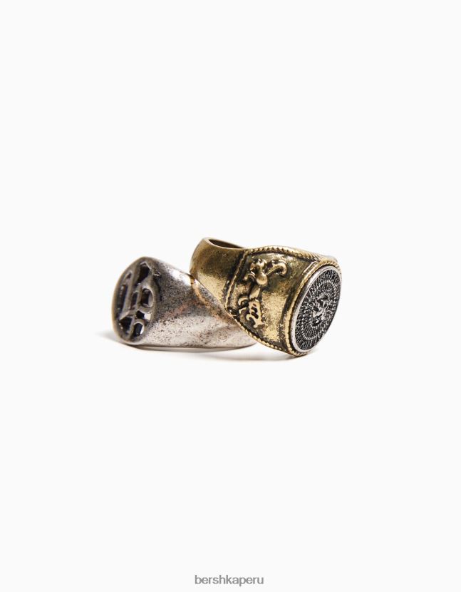 plata Bershka hombres juego de 3 anillos de diamantes de imitación 806J6B3661