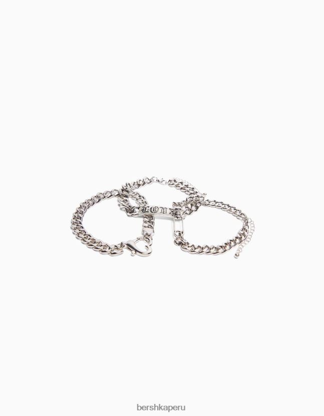 plata Bershka hombres juego de 3 pulseras de cadena 806J6B3655