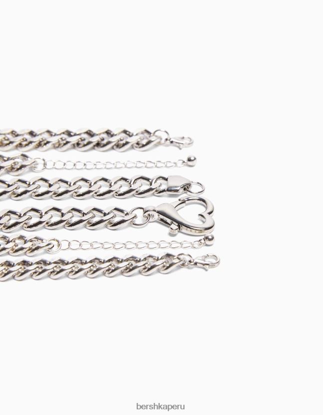 plata Bershka hombres juego de 3 pulseras de cadena 806J6B3655