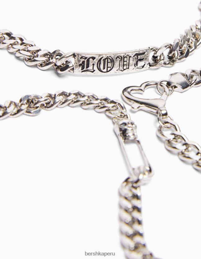 plata Bershka hombres juego de 3 pulseras de cadena 806J6B3655