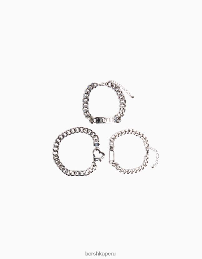 plata Bershka hombres juego de 3 pulseras de cadena 806J6B3655