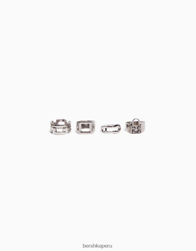 plata Bershka hombres juego de 4 anillos de cadena para candado 806J6B3652