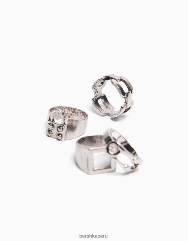 plata Bershka hombres juego de 4 anillos de cadena para candado 806J6B3652