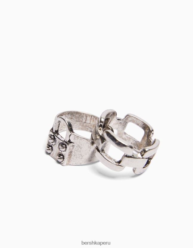 plata Bershka hombres juego de 4 anillos de cadena para candado 806J6B3652