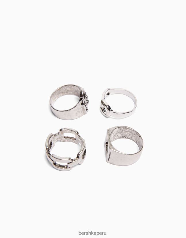 plata Bershka hombres juego de 4 anillos de cadena para candado 806J6B3652