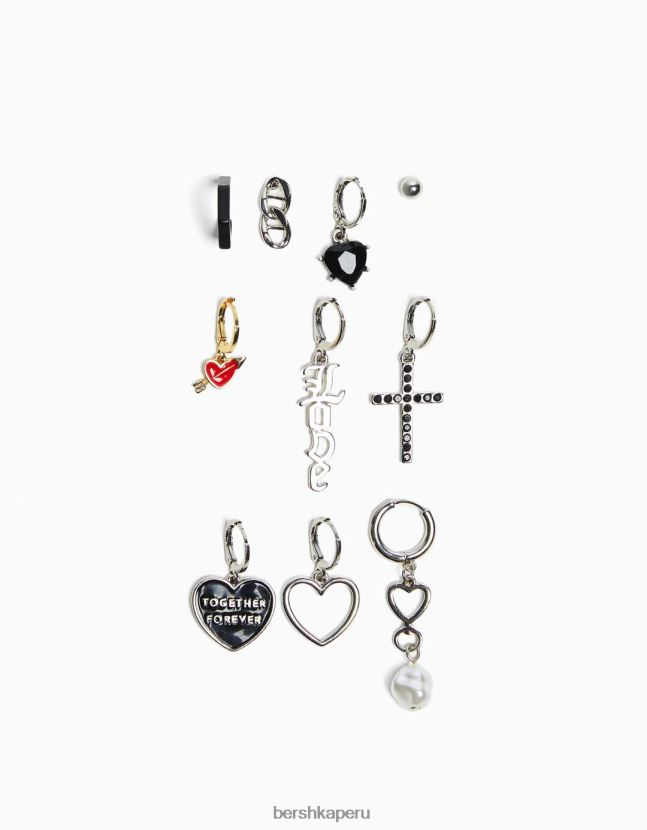 plata Bershka hombres pack 10 pendientes amor 806J6B3668