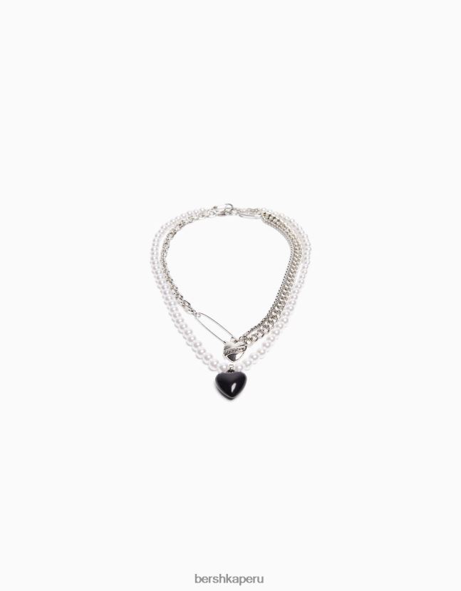 plata Bershka hombres pack 2 collares corazón perla 806J6B3679