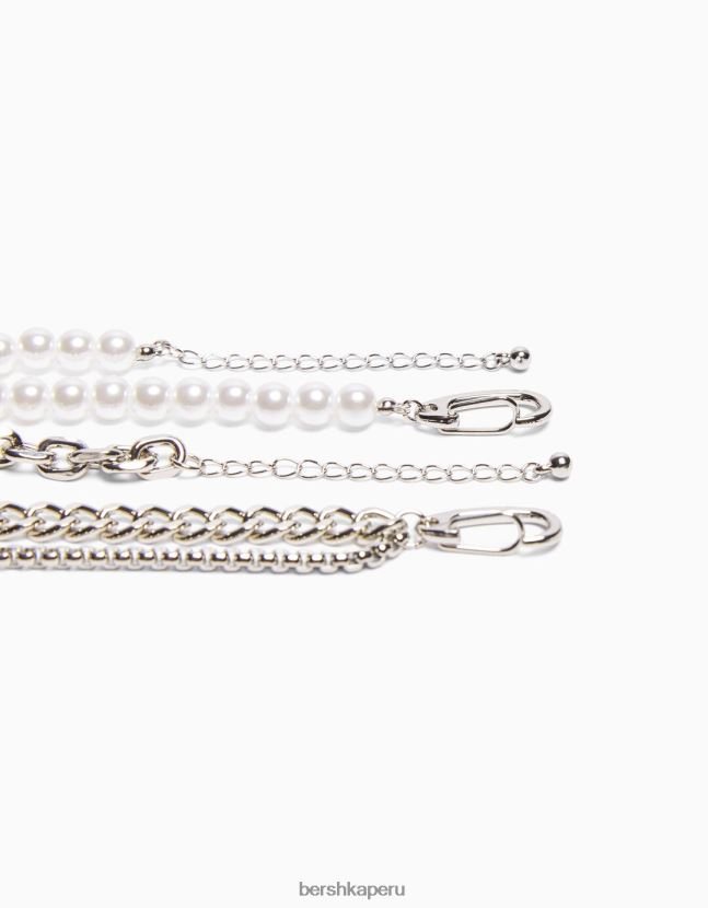 plata Bershka hombres pack 2 collares corazón perla 806J6B3679