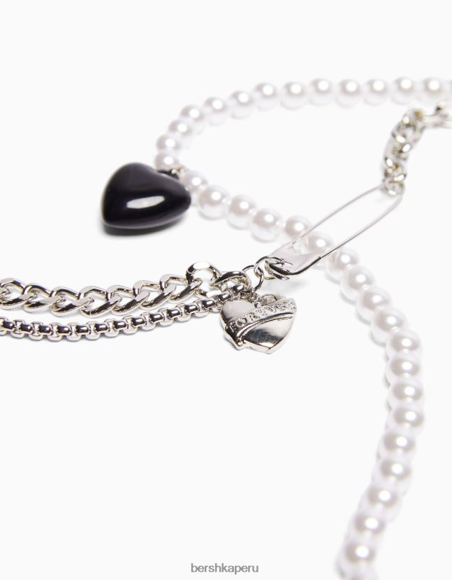 plata Bershka hombres pack 2 collares corazón perla 806J6B3679