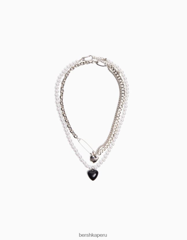 plata Bershka hombres pack 2 collares corazón perla 806J6B3679