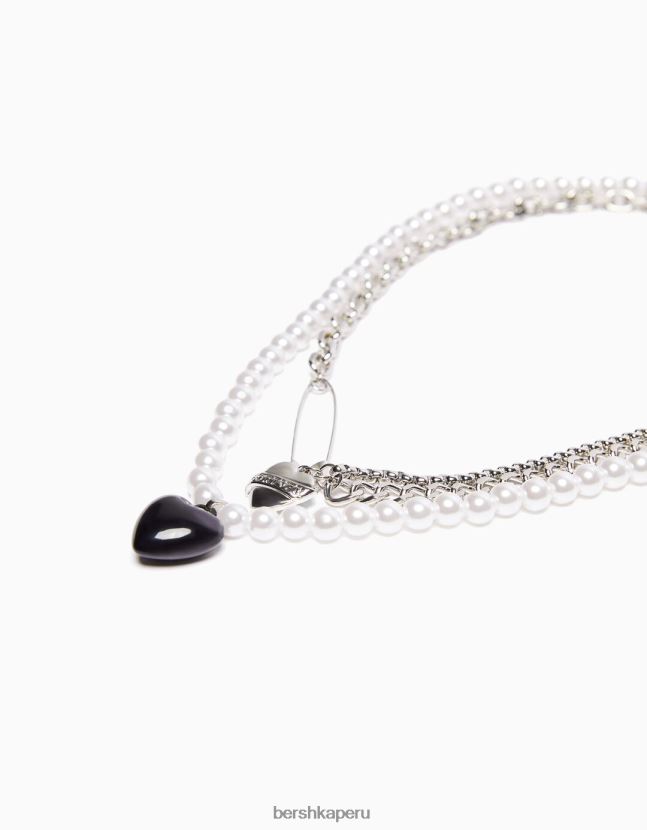 plata Bershka hombres pack 2 collares corazón perla 806J6B3679