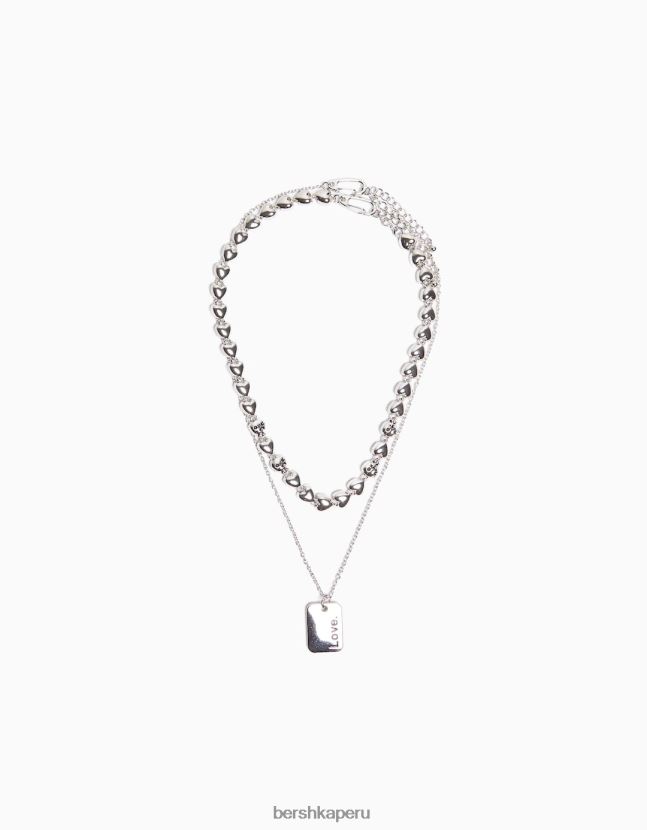 plata Bershka hombres pack 2 collares de corazones 806J6B3678