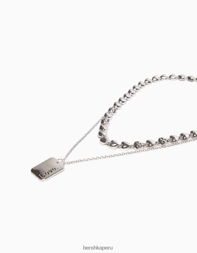 plata Bershka hombres pack 2 collares de corazones 806J6B3678