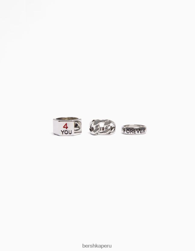 plata Bershka hombres pack 3 anillos de amor 806J6B3646