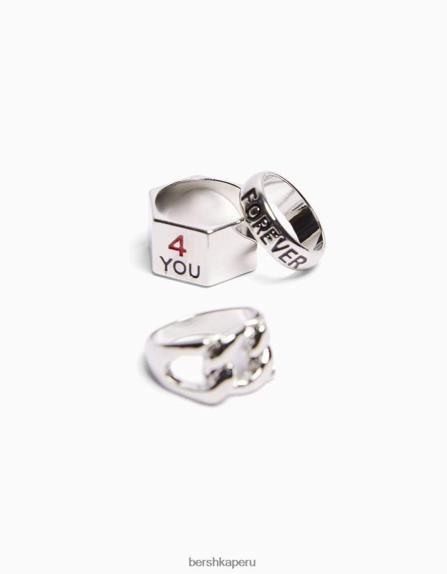 plata Bershka hombres pack 3 anillos de amor 806J6B3646