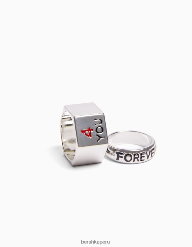 plata Bershka hombres pack 3 anillos de amor 806J6B3646