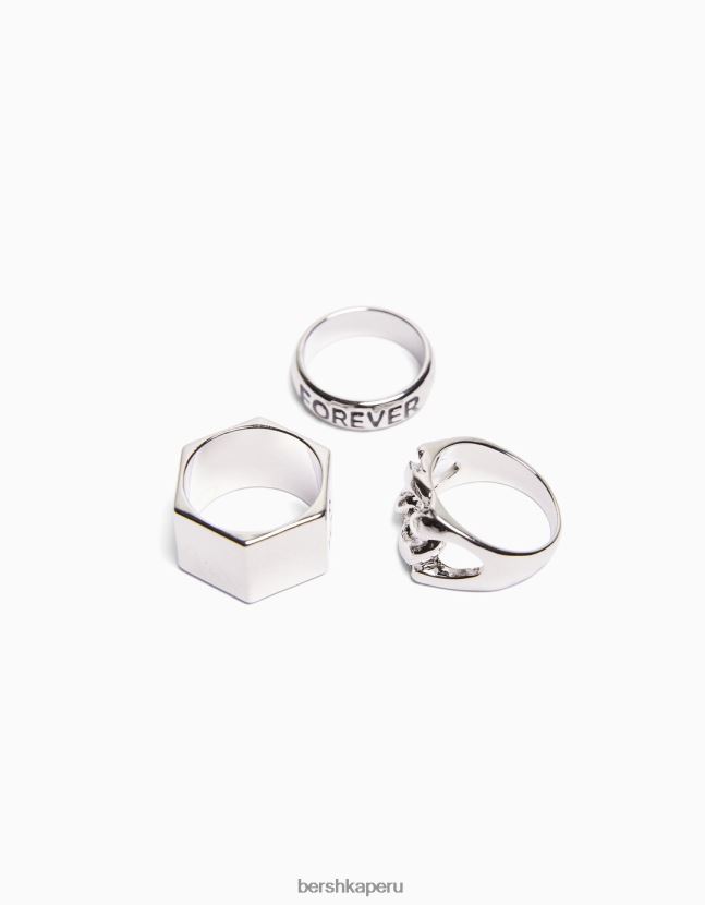 plata Bershka hombres pack 3 anillos de amor 806J6B3646
