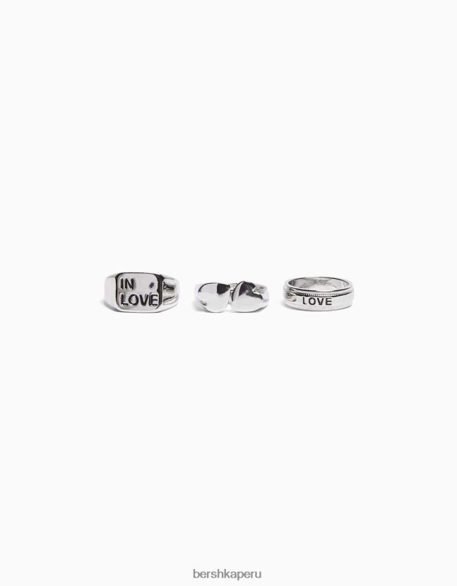 plata Bershka hombres pack 3 anillos de amor 806J6B3662