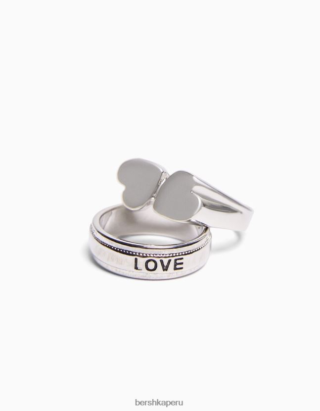plata Bershka hombres pack 3 anillos de amor 806J6B3662