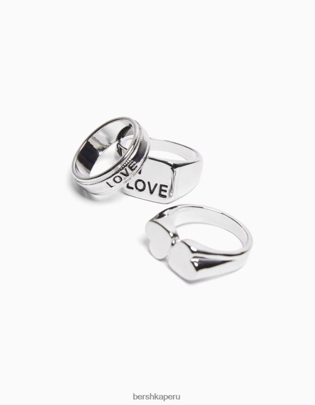 plata Bershka hombres pack 3 anillos de amor 806J6B3662