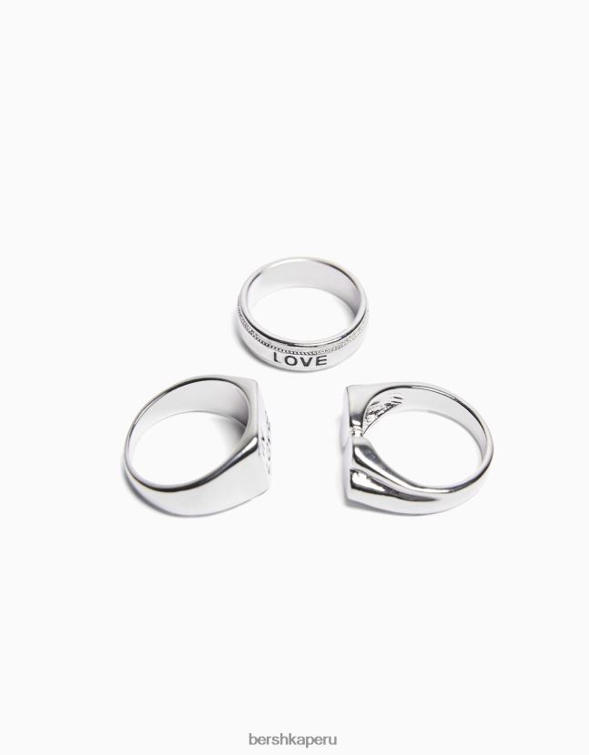 plata Bershka hombres pack 3 anillos de amor 806J6B3662