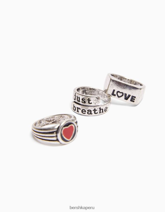 plata Bershka hombres pack 3 anillos y collar 806J6B3677